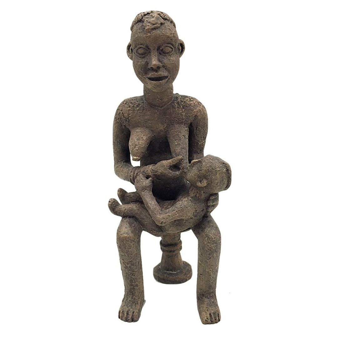 African Bangwa Anyi: Mother of Twins Figurine Museum Replica 6H