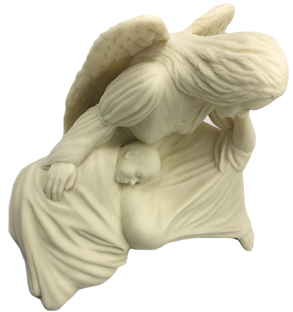 Seated Angel with Child Garden Statue, 12.5-Inch Decorative Figure