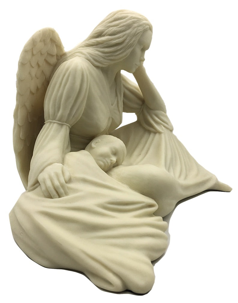 Seated Angel with Child Garden Statue, 12.5-Inch Decorative Figure