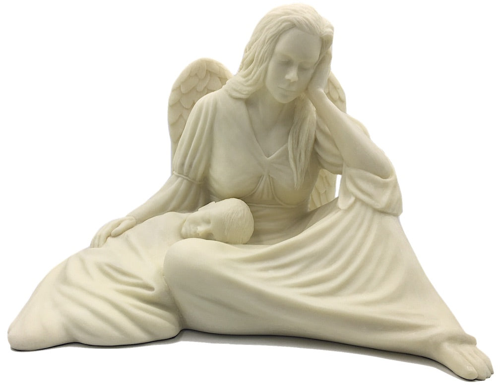 Seated Angel with Child Garden Statue, 12.5-Inch Decorative Figure
