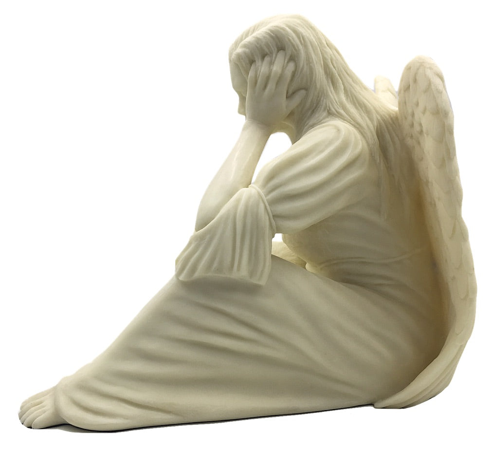 Seated Angel with Child Garden Statue, 12.5-Inch Decorative Figure