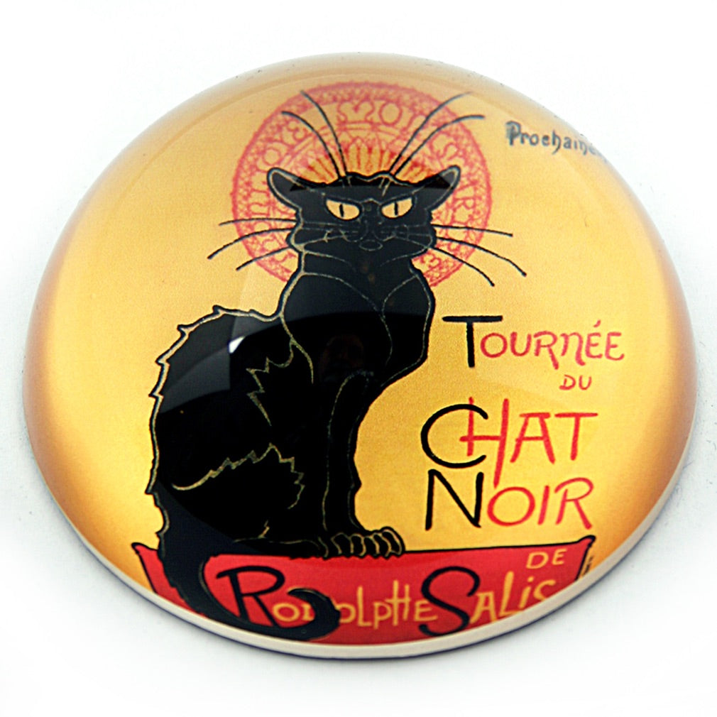 Le Chat Noir Black Cat Montmartre Paris Glass Paperweight by Steinlen