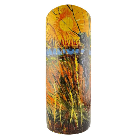Van Gogh Pollard Willows at Sunset Landscape Ceramic Oval Yellow Orange Flower Vase 10.5H