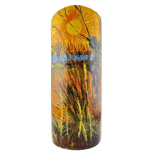 Flower Vase - Van Gogh Pollard Willows at Sunset Landscape Oval Yellow Orange 10.5H