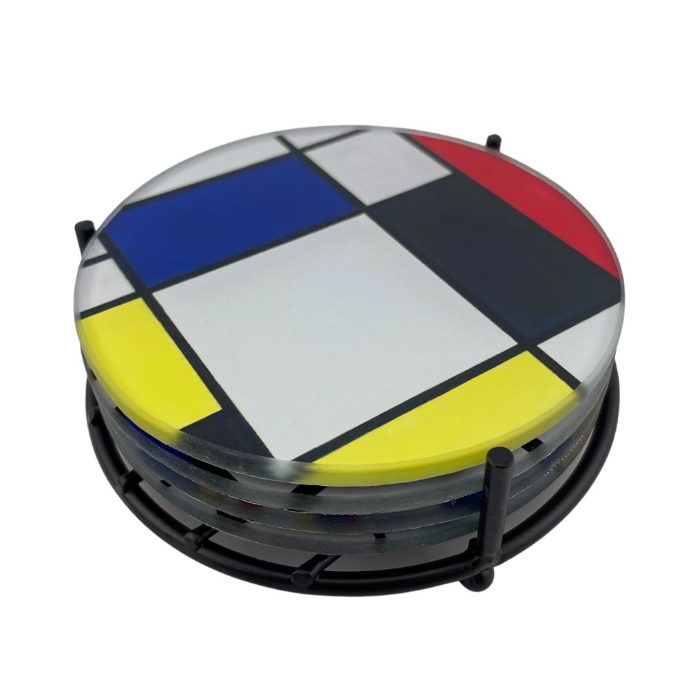 Mondrian Abstract Paintings Bar Drink Glass Coasters Set of 4