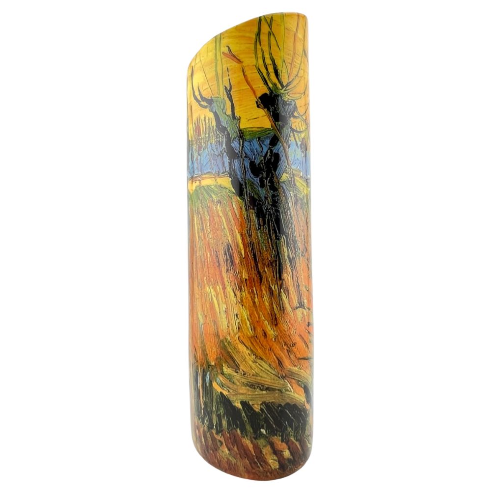 Van Gogh Pollard Willows at Sunset Landscape Ceramic Oval Yellow Orange Flower Vase 10.5H