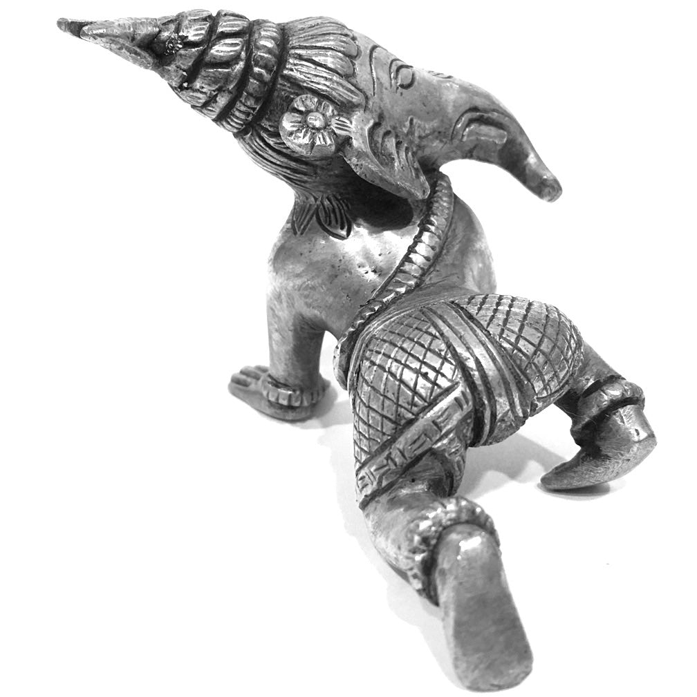 Crawling Elephant Figure Pewter Over Bronze Paperweight Statue, 3.5-Inch