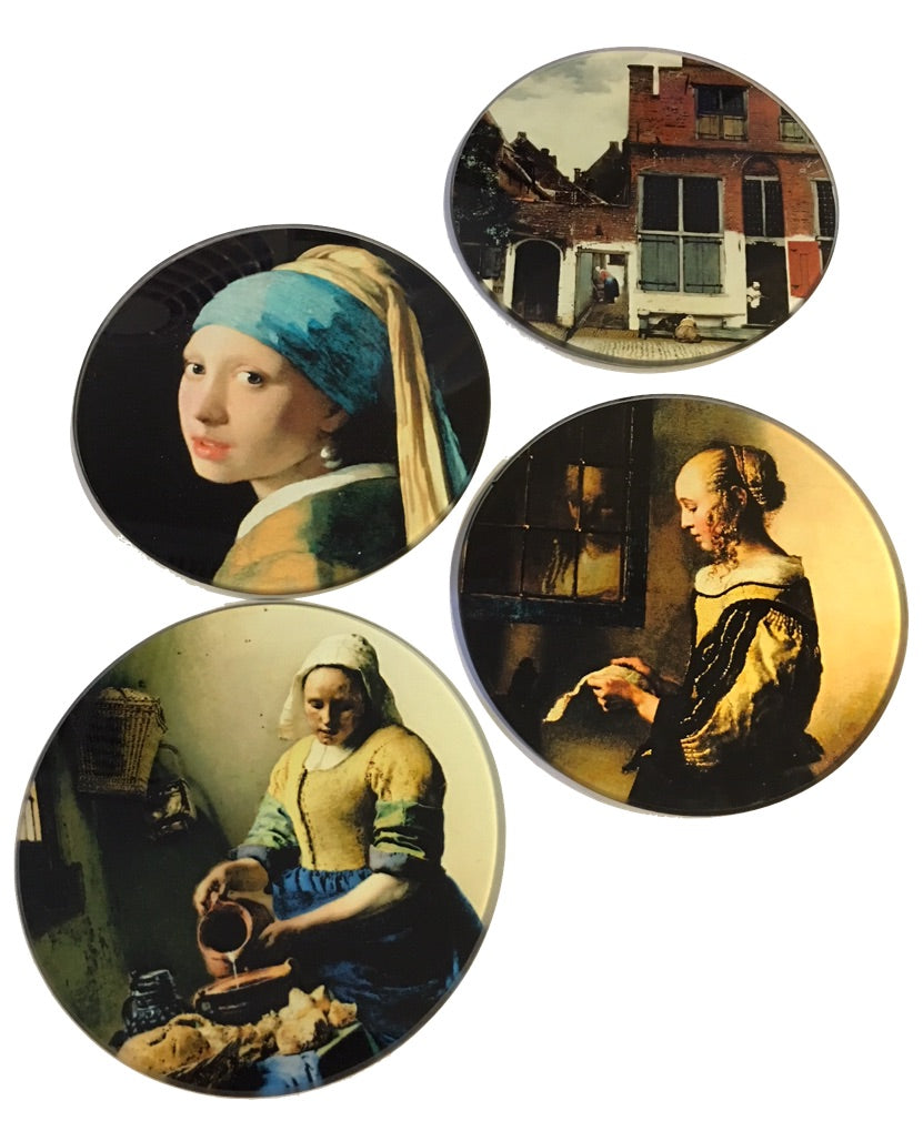 Vermeer Paintings Glass Coasters Set of 4 with Storage Stand