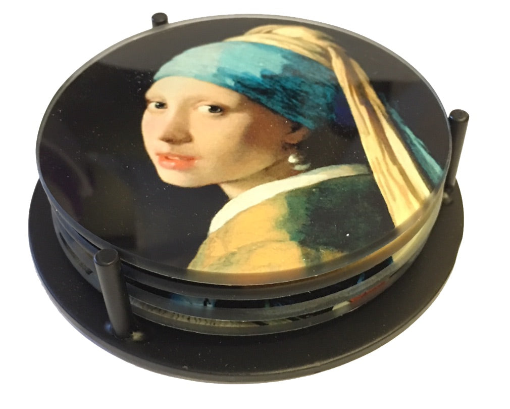 Vermeer Paintings Glass Coasters Set of 4 with Storage Stand