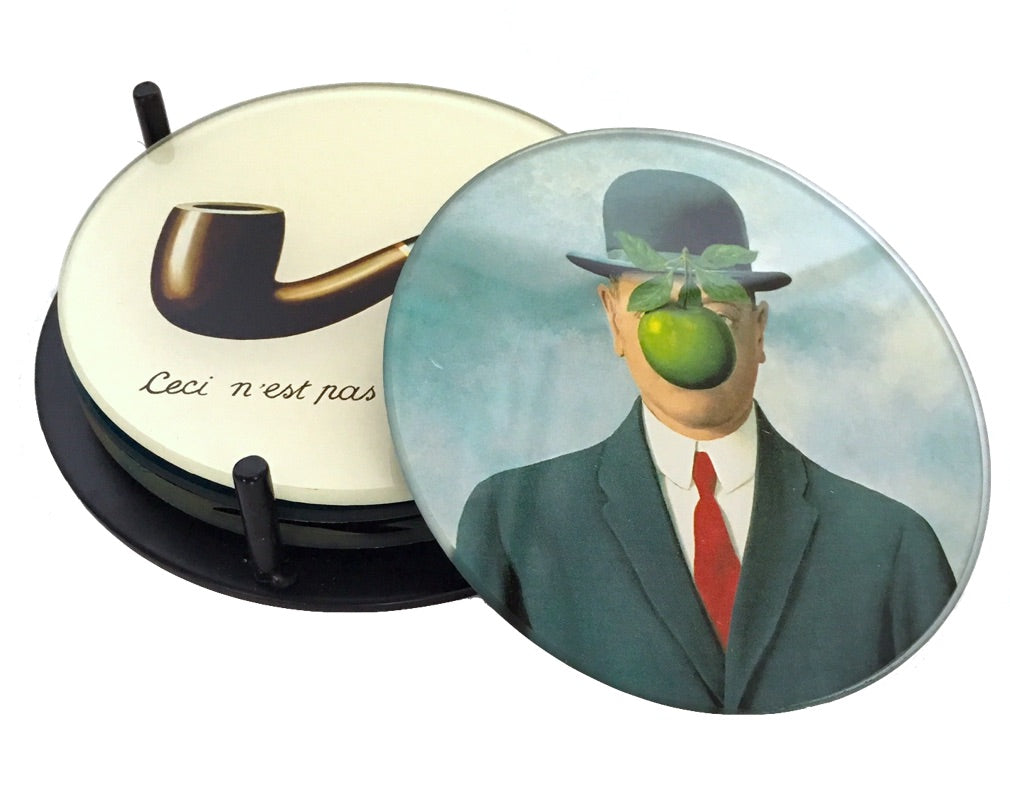 Magritte Surrealism Paintings Bar Drink Glass Coasters Set of 4