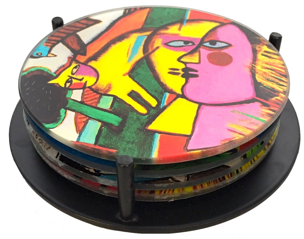 Corneille Cat Abstract Paintings Bar Drink Glass Coasters Set of 4