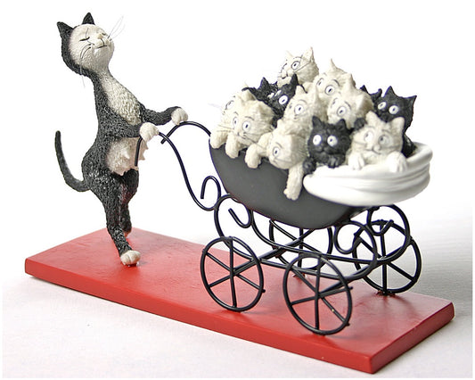 Proud Cat Mom Pushes Carriage Filled with Kittens Statue Figurine by Dubout