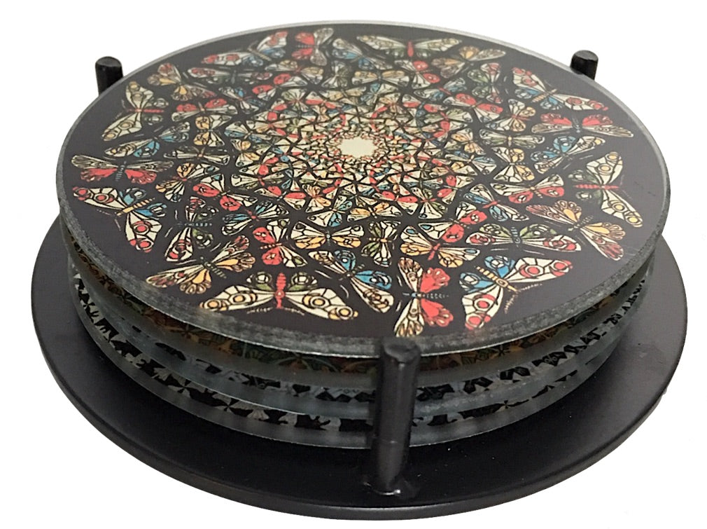 Escher Tessellations Circles Geometric Bar Drink Glass Coasters Set of 4