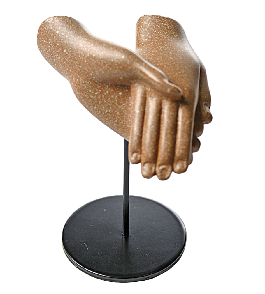 Pharaoh Akhenaton Holding Nefertiti's Hand Small Egyptian Desk Statue on Metal Stand