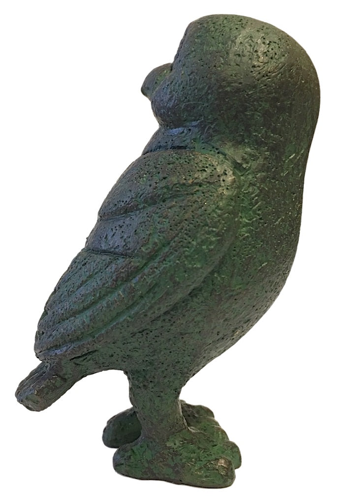 Greek Owl Head Turned Athena Miniature Small Statue, Green Bronze Finish