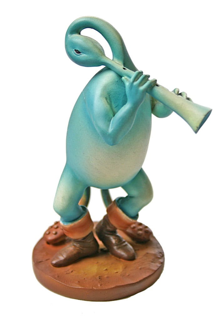 Blue Flutist Fantasy Figurine Small Statue by Hieronymus Bosch