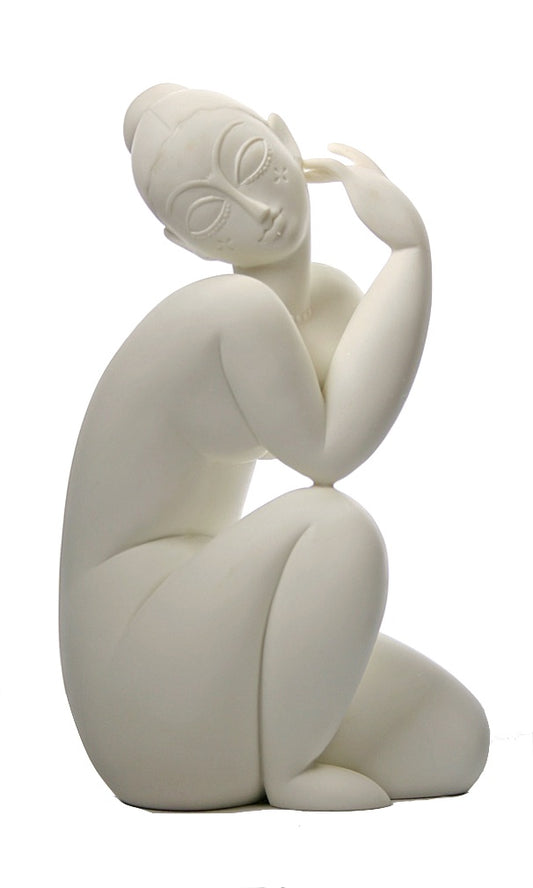 Modigliani Abstract Female Nude Kneeling Statue, White