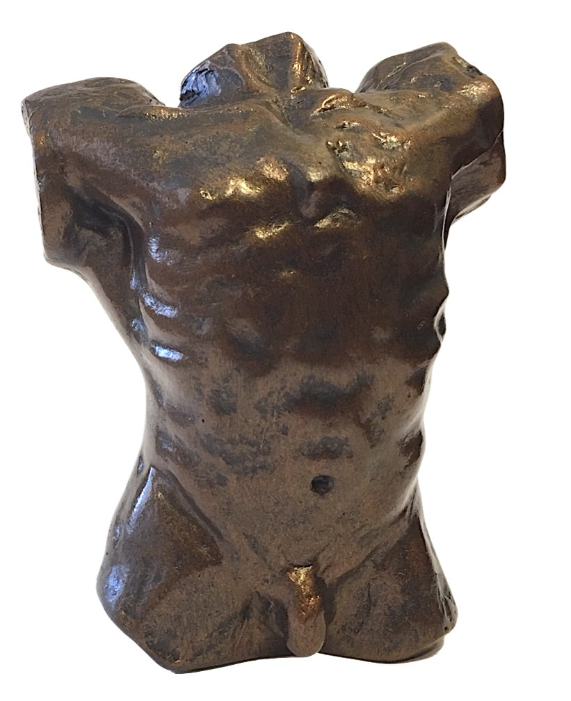 Pocket Art Rodin Male Torso Miniature Figurine Statue Bronze Finish Gift Box