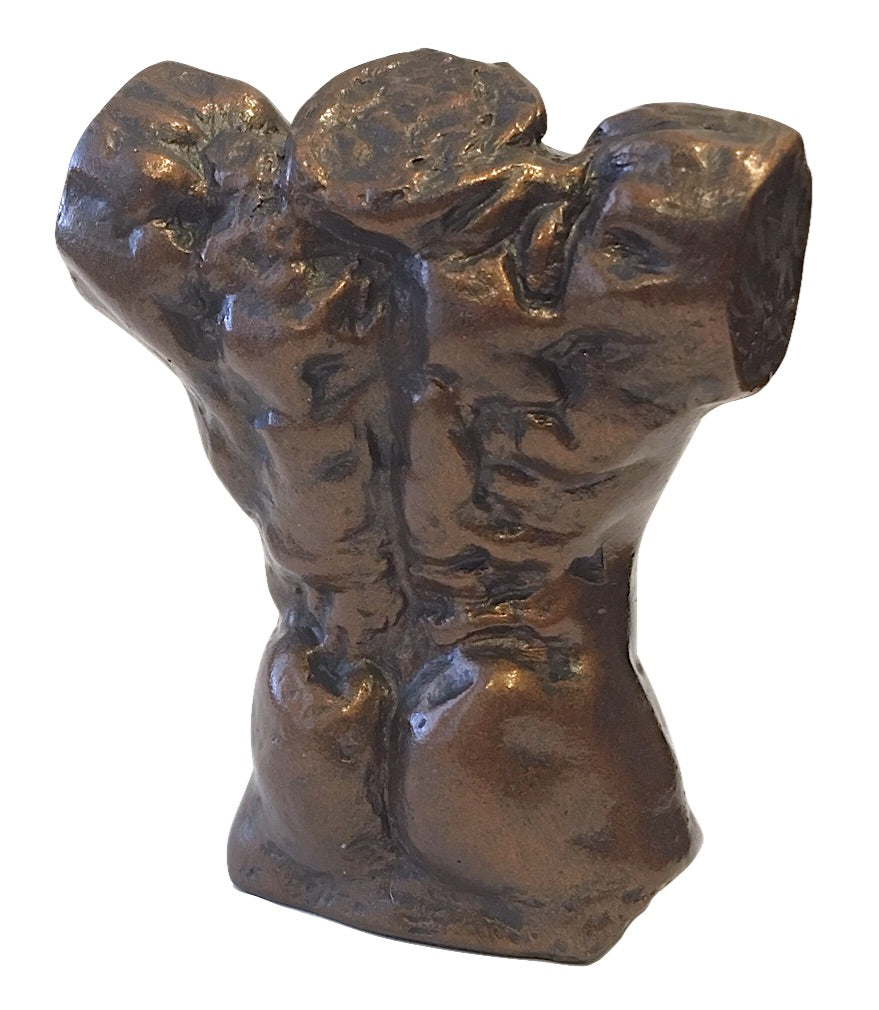 Pocket Art Rodin Male Torso Miniature Figurine Statue Bronze Finish Gift Box
