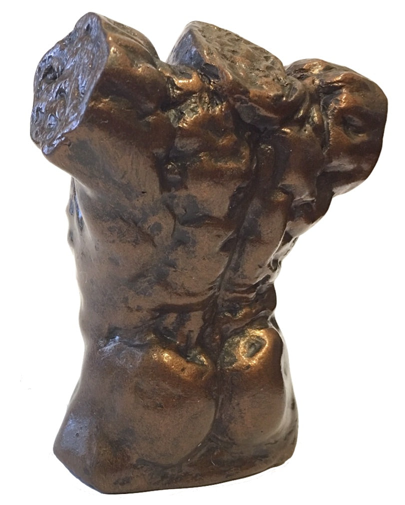 Pocket Art Rodin Male Torso Miniature Figurine Statue Bronze Finish Gift Box