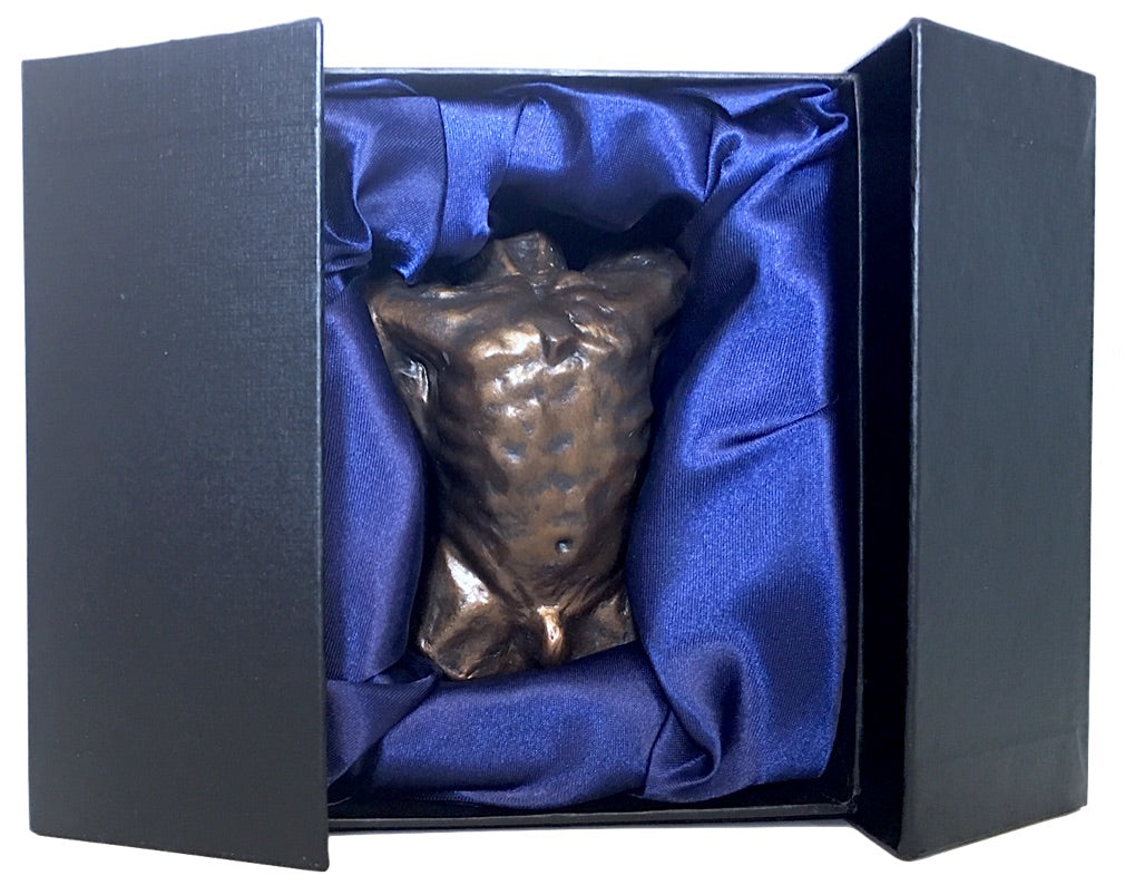 Pocket Art Rodin Male Torso Miniature Figurine Statue Bronze Finish Gift Box