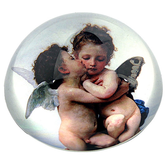 Cherubs Angels Kissing from Bouguereau Glass Dome Paperweight
