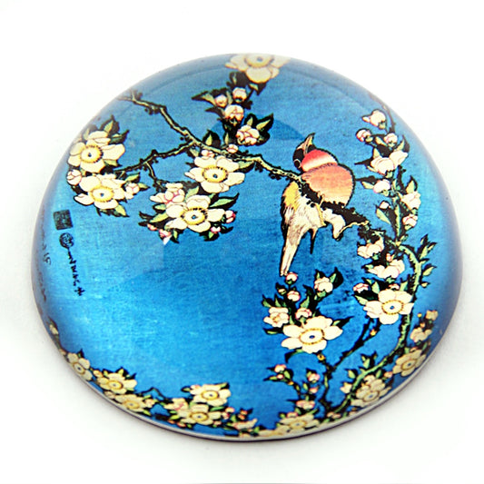 Bullfinch and Blossoms Glass Paperweight by Hokusai