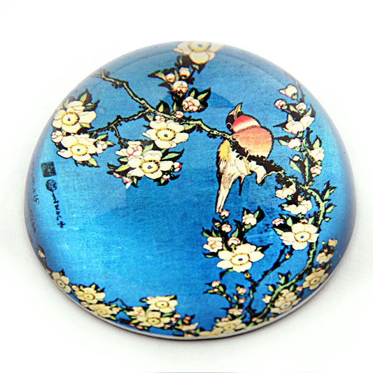 Bullfinch and Blossoms Glass Paperweight by Hokusai