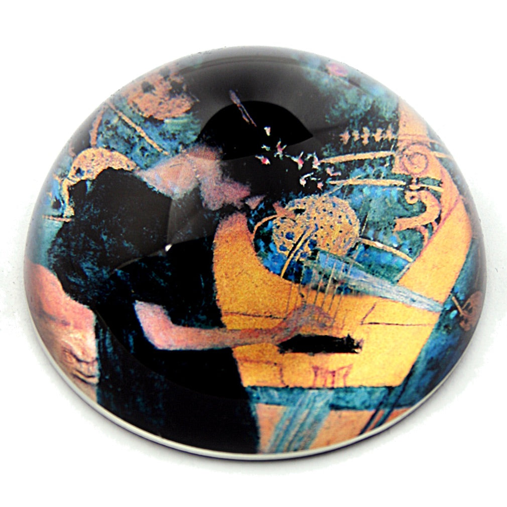 Klimt Woman Playing Music Lyre Harp Glass Desk Paperweight