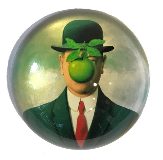Bowler Hat Man Green Apple Art Glass Paperweight by Magritte