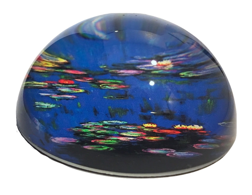 Monet Waterlilies Water Garden Blue Glass Dome Desk Museum Paperweight 3W