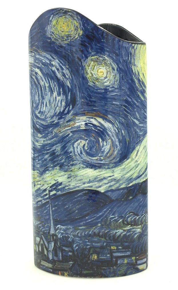 starry night painting appears on all sides of the ceramic museum flower vase