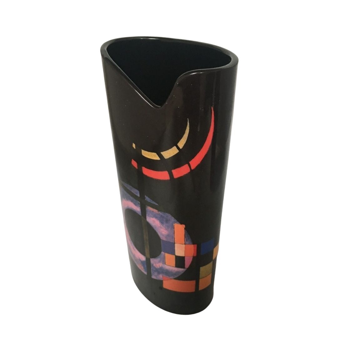 Kandinsky Counter Gravitation Abstract Geometric Black Museum Art Ceramic Flower Vase 9.5H