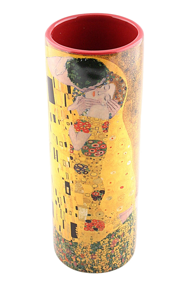 Klimt The Kiss Lovers Embrace Ceramic Flower Bud Small Vase 7H