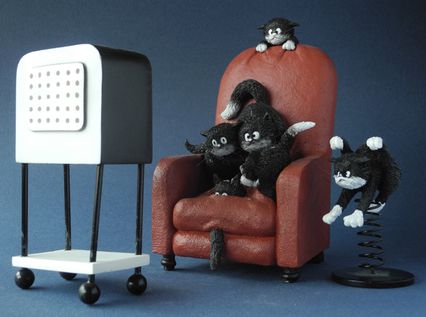 Cats Watching a Horror Movie Figurine Statue Set by Dubout