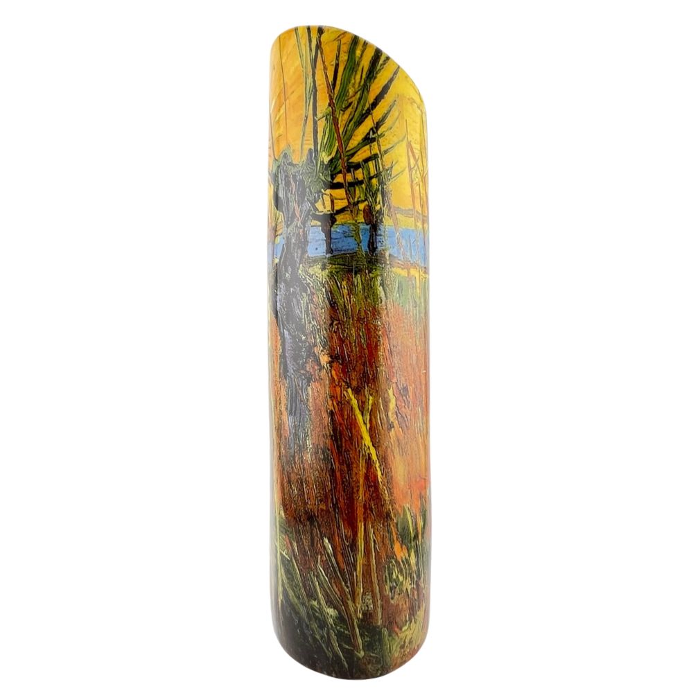 Van Gogh Pollard Willows at Sunset Landscape Ceramic Oval Yellow Orange Flower Vase 10.5H