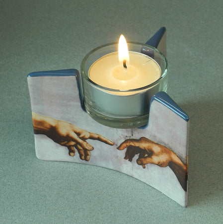 Michelangelo Creation Hands Spark of Life Sistine Chapel Ceramic Tealight