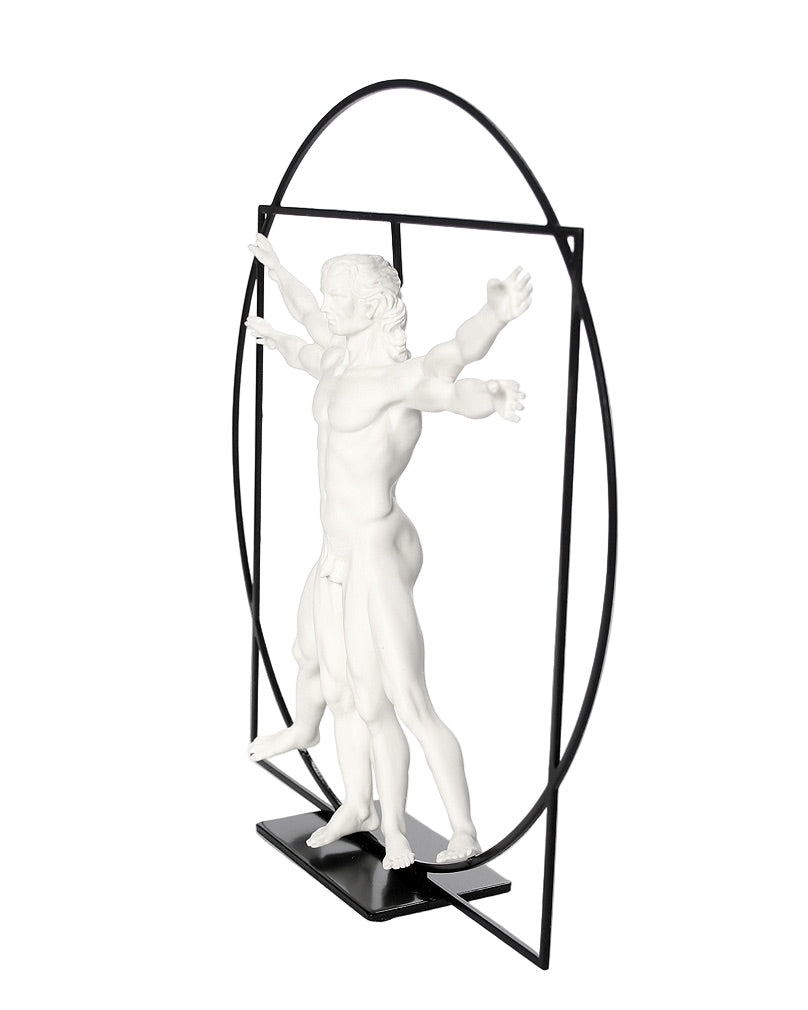 side view Universal man statue after Leonardo da Vinci