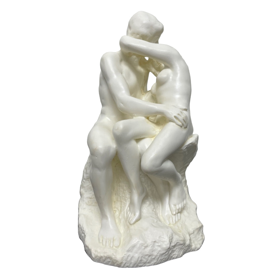 Compact Rodin The Kiss sculpture with expressive pose and white finish.
