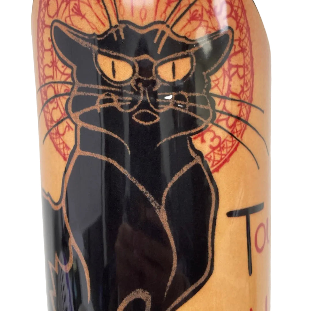 Steinlen Chat Noir Black Cat Round Ceramic Flower Vase XL 15H - Special Order