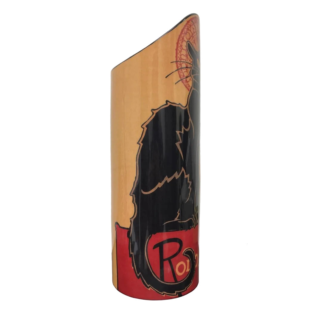 Steinlen Chat Noir Black Cat Round Ceramic Flower Vase XL 15H - Special Order