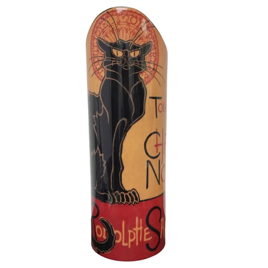 Steinlen Chat Noir Black Cat Round Ceramic Flower Vase XL 15H - Special Order