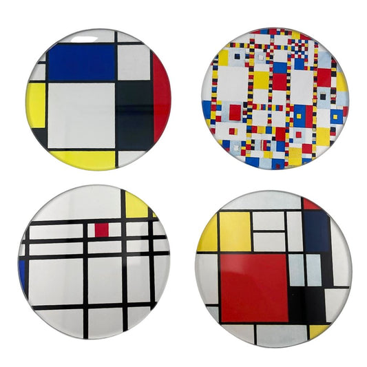 Mondrian Abstract Paintings Bar Drink Glass Coasters Set of 4