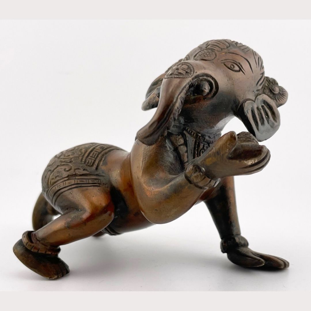 Crawling Baby Ganesh Hindu Bronze Statue Paperweight 5L