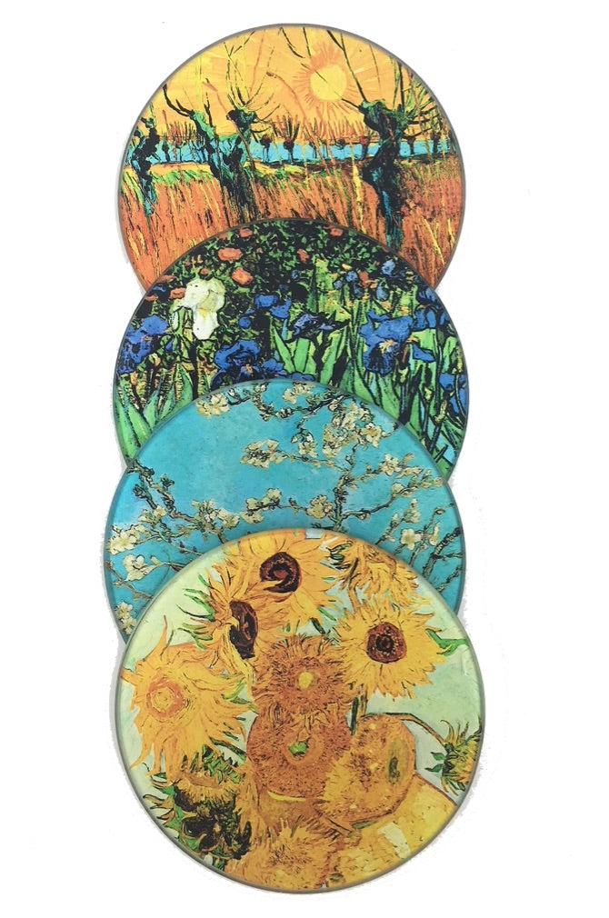 Van Gogh Paintings Glass Coasters Set of 4 with Storage Stand