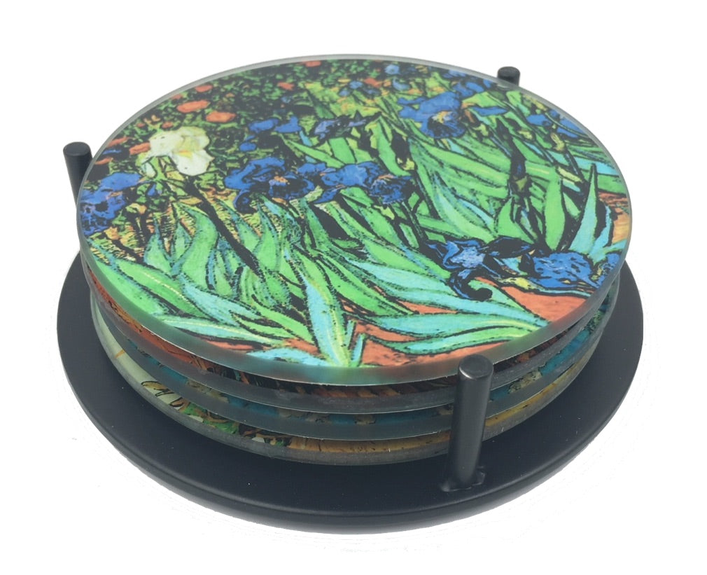Van Gogh Paintings Glass Coasters Set of 4 with Storage Stand