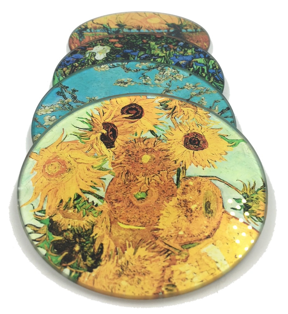 Van Gogh Paintings Glass Coasters Set of 4 with Storage Stand