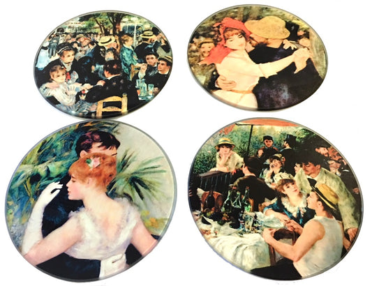 Renoir Paintings Glass Coasters Set of 4 with Storage Stand