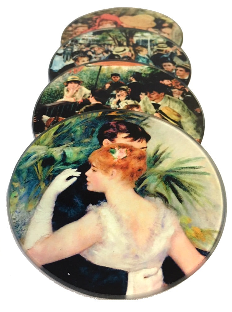 Renoir Paintings Glass Coasters Set of 4 with Storage Stand