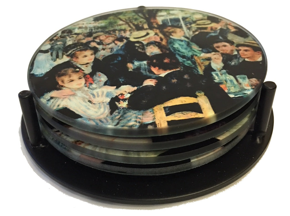Renoir Paintings Glass Coasters Set of 4 with Storage Stand